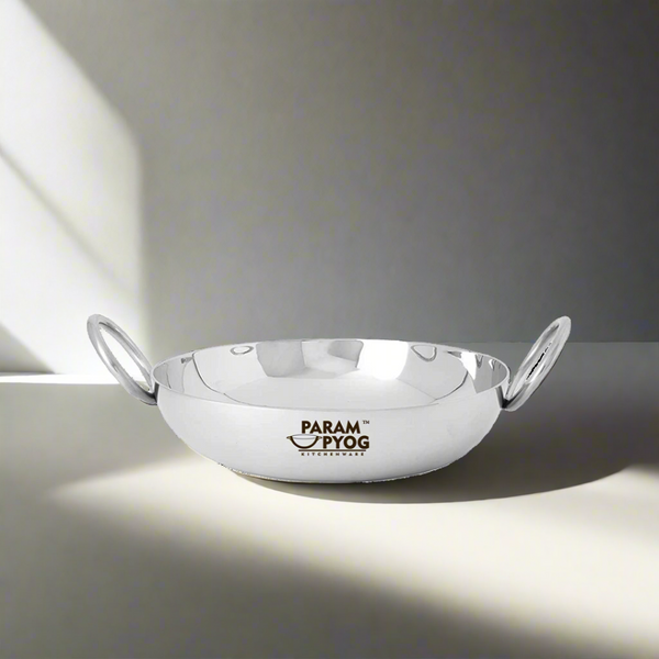 Stainless Steel Flat Bottom Kadhai 2 Liters