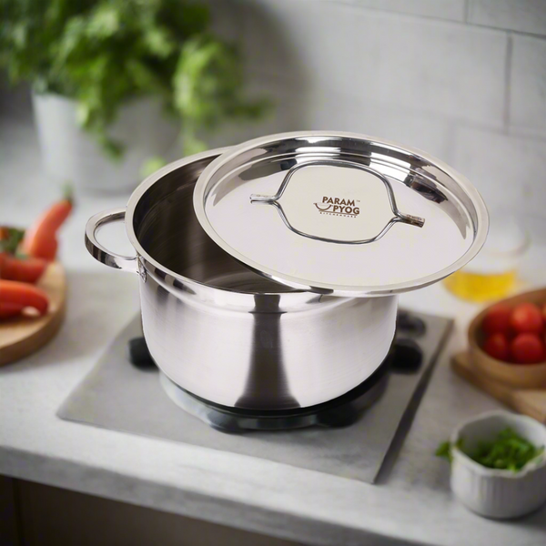 Param Upyog Stainless Steel Induction Biryani/Sambar Pot with Lid 1.5 Liters