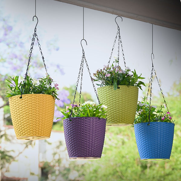 Earth Friendly Lush Hanging Pot 7 inch Set of 4 Self Watering Hanging Planters for Balcony | Hanging Pots for Plants