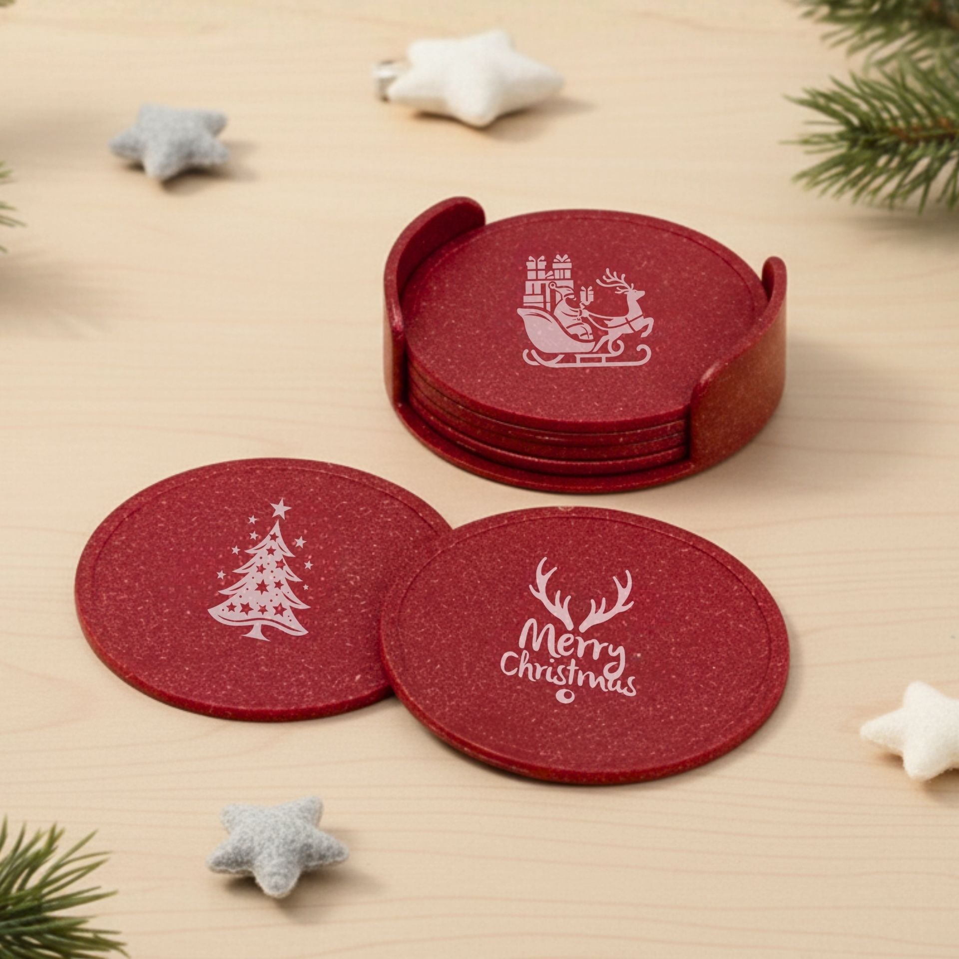 Earth Friendly Dockie Stand & Printed Coasters Set of 6 | Christmas Gifting