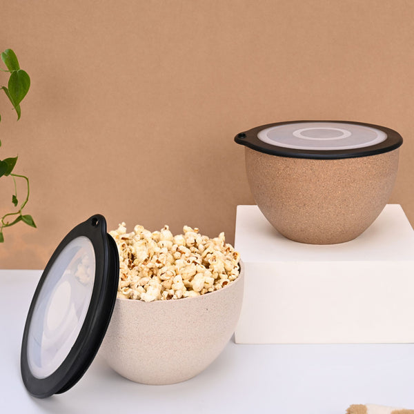 Storage Bowl with lids 1600 ml set of 2 | Earth friendly Unbreakable bowls Made with Bamboo Fibers & Rice Husk Fiber