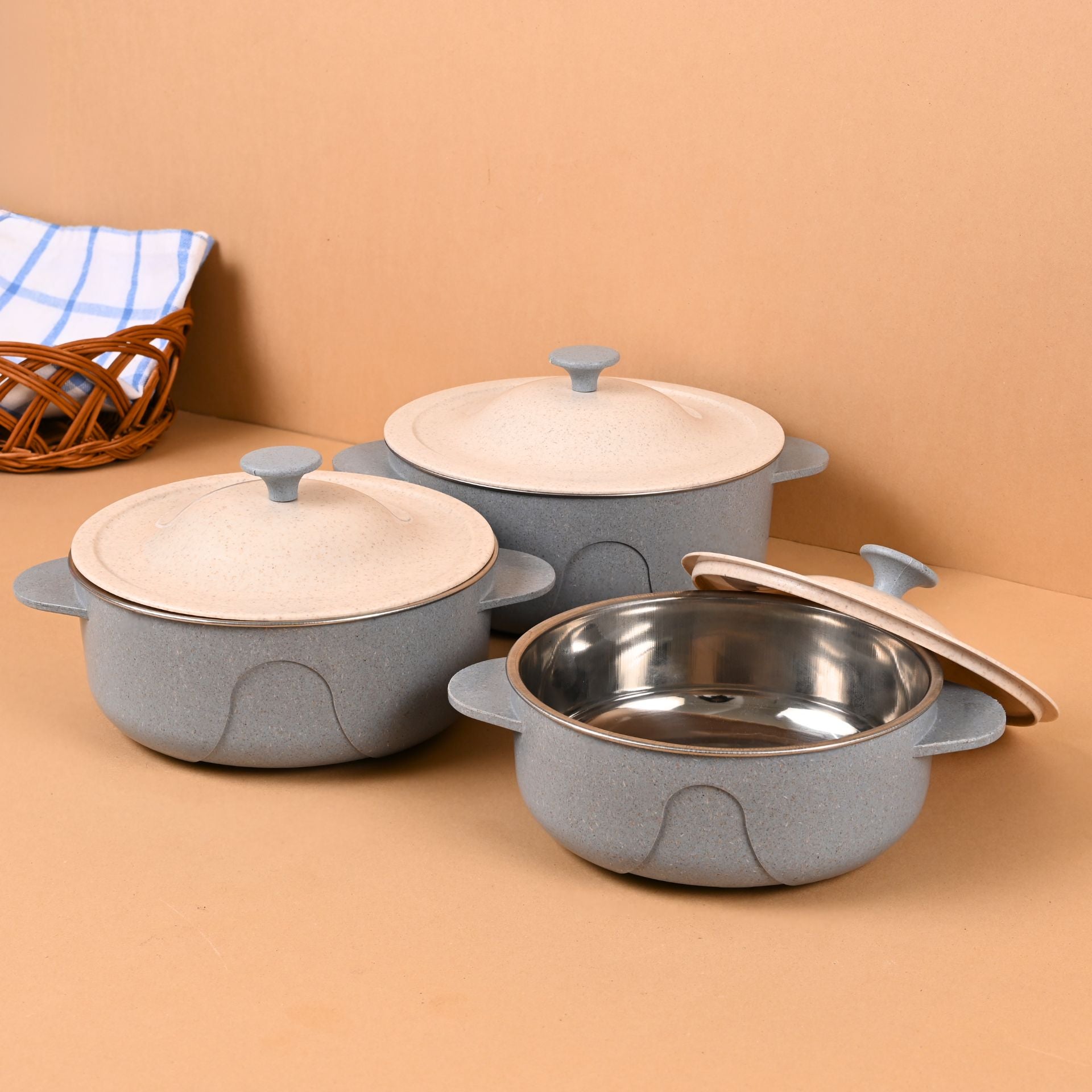 Earth Friendly Curve Serving Bowls with Lid | Set of 3