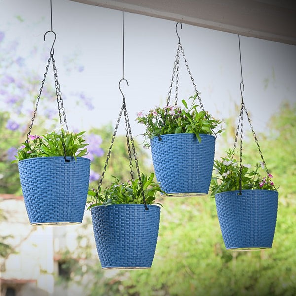 Earth Friendly Lush Hanging Pot 7 inch Set of 4 Self Watering Hanging Planters for Balcony | Hanging Pots for Plants