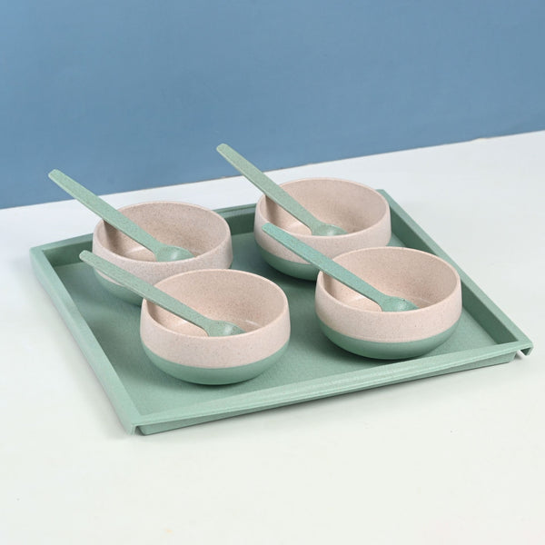 Earth Friendly Soup Bowl (250 ml) with Spoon and Square Tray | Set of 4