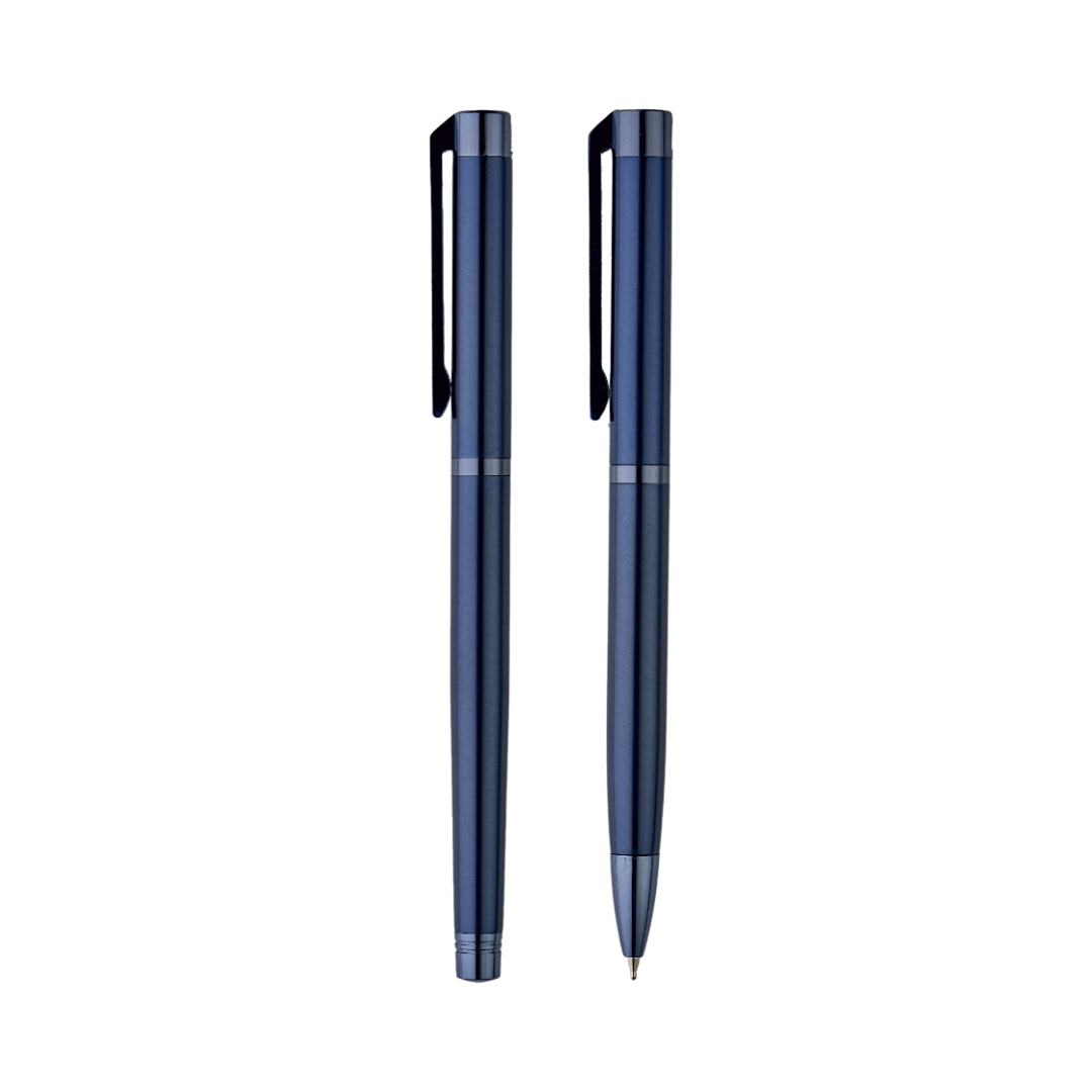 Blue Plate Roller and Ball Pen Set
