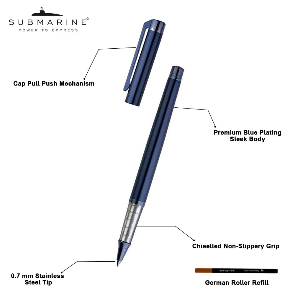 Blue Plate Roller Pen With Free Refill