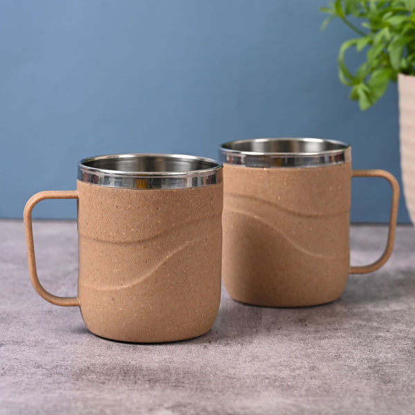 Earth Friendly Wave Stainless Steel Insulated Coffee Mug | Set of 2