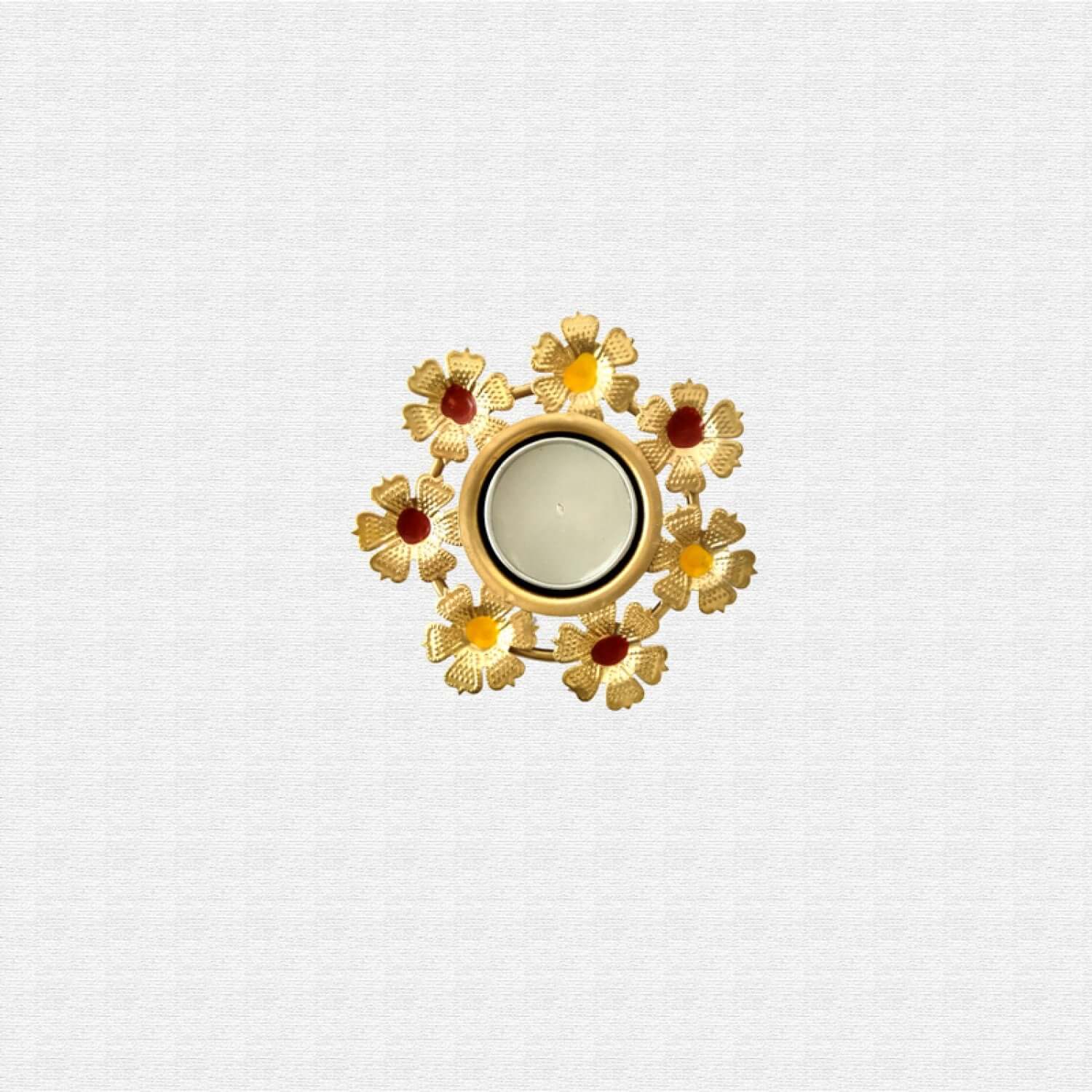 Decorative Flower Shape Design Metal Table Tea Light Candle Holder for Rangoli Diwali Home Decoration (Set of 6)