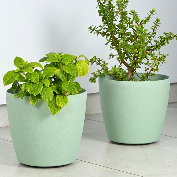Earth Friendly Deco Wheeled Planters 12 Inch set of 2 | Self Watering