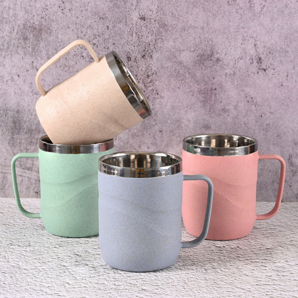 Earth Friendly Wave Stainless Steel Insulated Coffee Mug | Set of 4