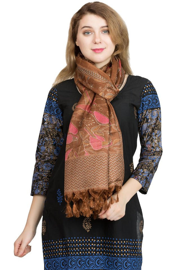 Esarfa Cara, Matase naturala tussar, maro ciocolata, Marime universala