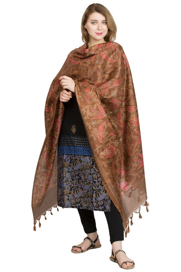 Esarfa Cara, Matase naturala tussar, maro ciocolata, Marime universala