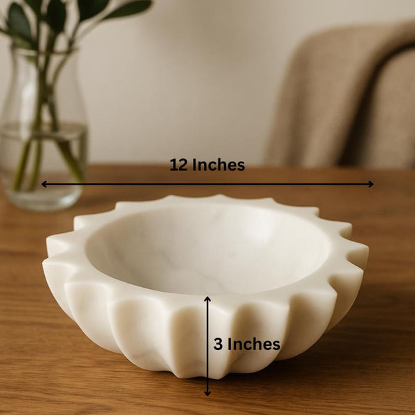 HandCrafted White Marble Decorative Bowl | Ruffle Bowl for Home Decor | Scalloped Bowl | Fluted Bowl | Organic Modern Home Decor Bowl