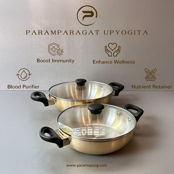 Paramparagat Upyogita Chaitanya Brass Flat Bottom Kadhai (Wok) 2 Ltr.
