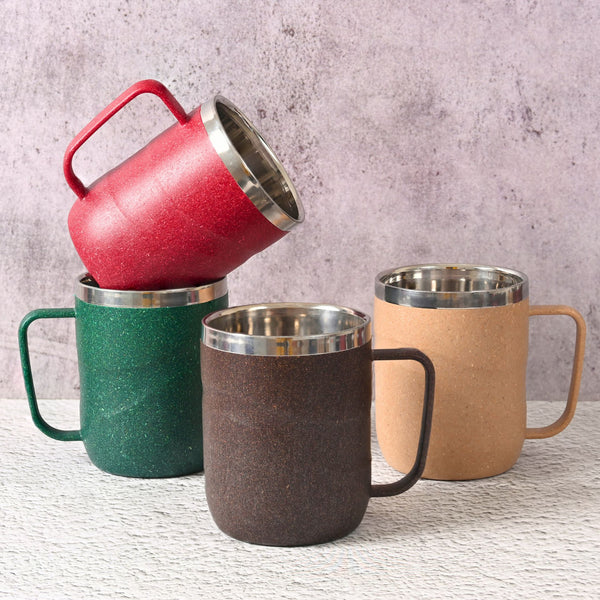 Earth Friendly Wave Stainless Steel Insulated Coffee Mug | Set of 4
