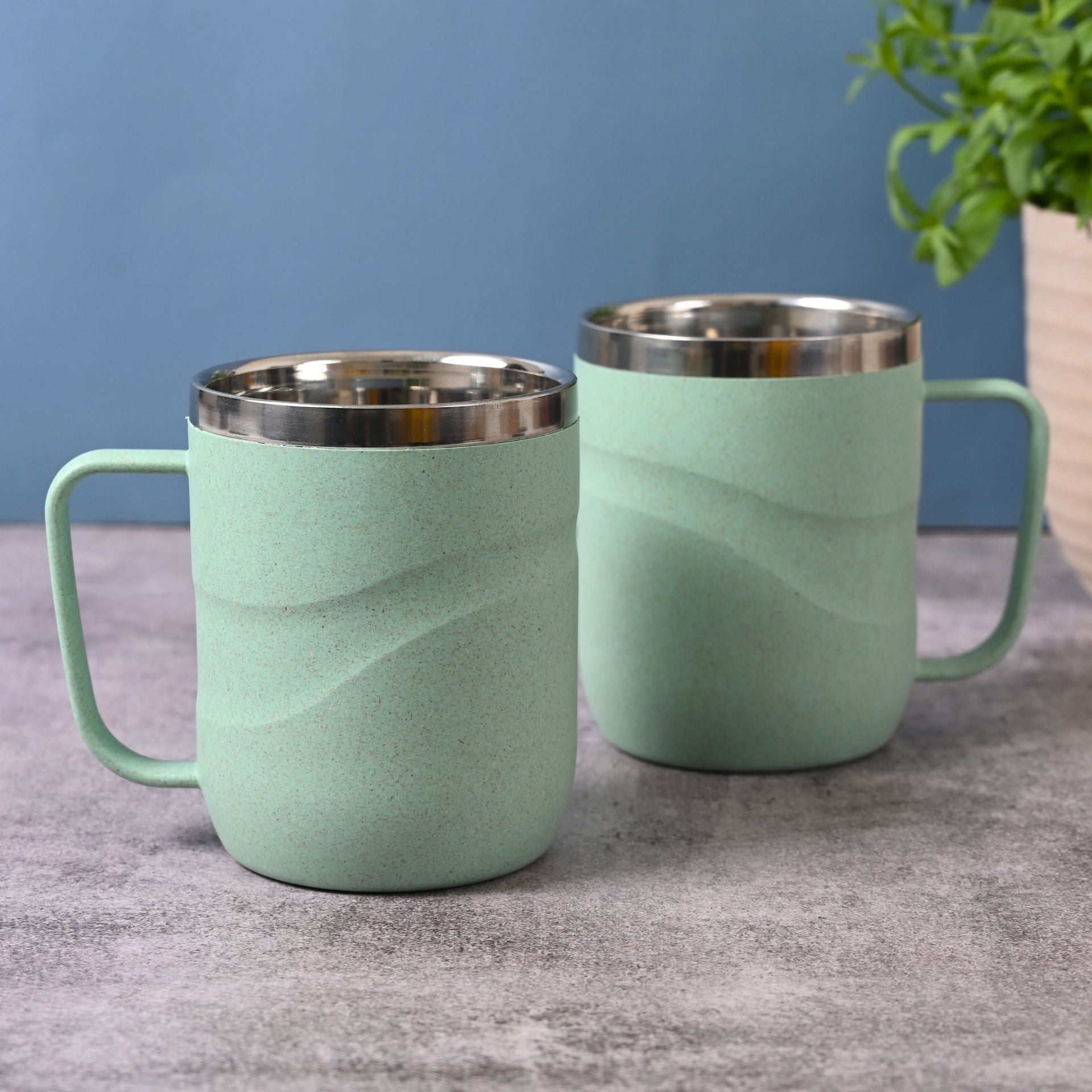Earth Friendly Wave Stainless Steel Insulated Coffee Mug | Set of 2