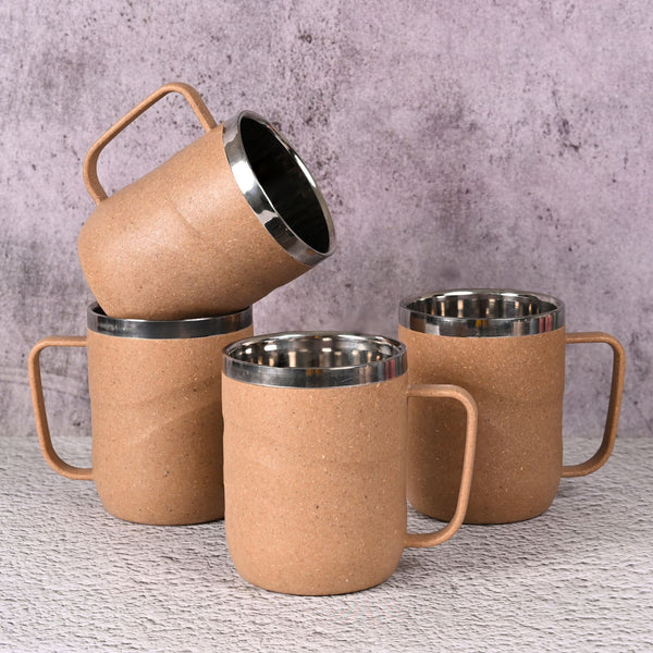 Earth Friendly Wave Stainless Steel Insulated Coffee Mug | Set of 4