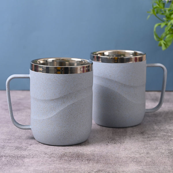 Earth Friendly Wave Stainless Steel Insulated Coffee Mug | Set of 2