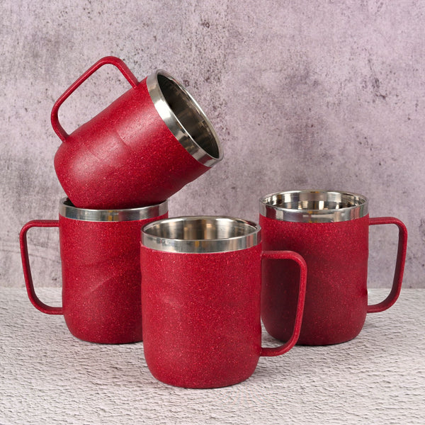 Earth Friendly Wave Stainless Steel Insulated Coffee Mug | Set of 4