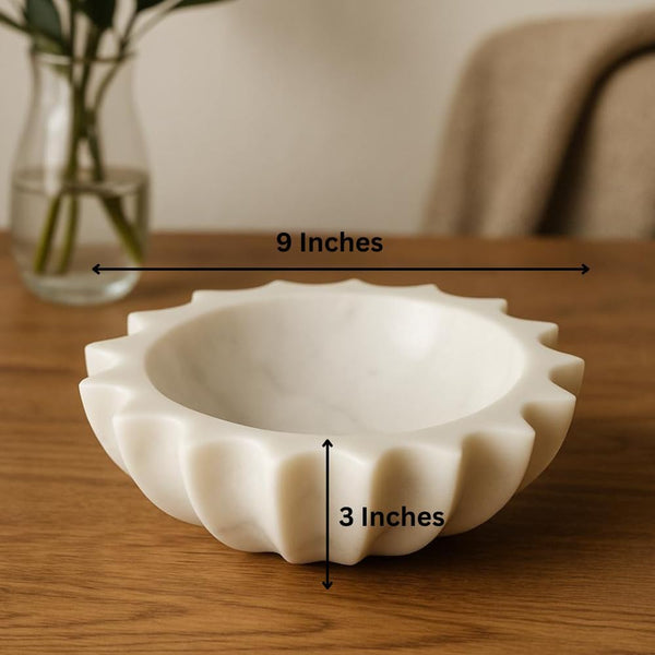 HandCrafted White Marble Decorative Bowl | Ruffle Bowl for Home Decor | Scalloped Bowl | Fluted Bowl | Organic Modern Home Decor Bowl