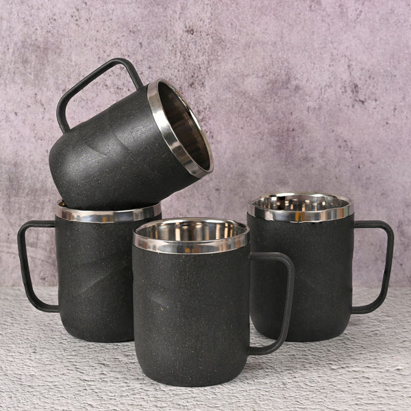 Earth Friendly Wave Stainless Steel Insulated Coffee Mug | Set of 4