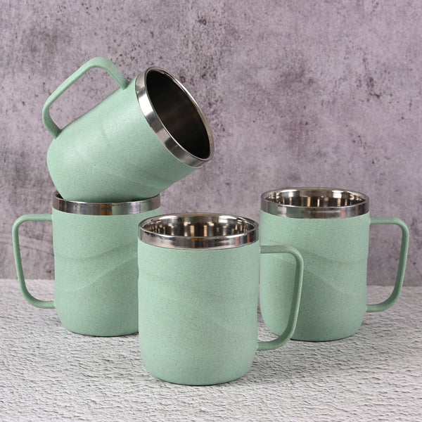 Earth Friendly Wave Stainless Steel Insulated Coffee Mug | Set of 4