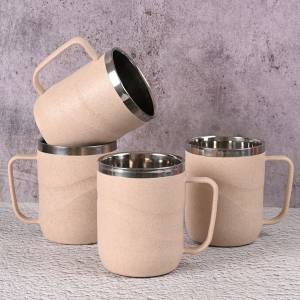 Earth Friendly Wave Stainless Steel Insulated Coffee Mug | Set of 4