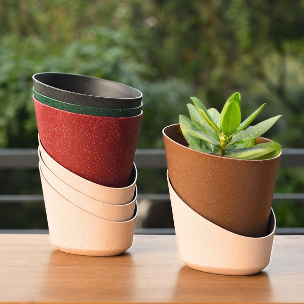 Earth-Friendly Planters EcoBloom 7 Inch set of 4 | Self watering Planters