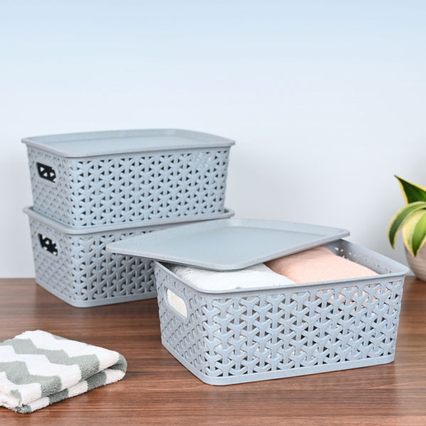 Green Hive 4.8L set of 3 | Earth Friendly Multipurpose Basket For Storage With Lid