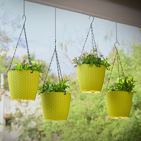 Earth Friendly Lush Hanging Pot 7 inch Set of 4 Self Watering Hanging Planters for Balcony | Hanging Pots for Plants
