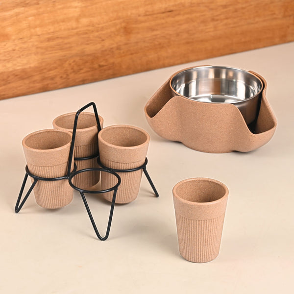 Earth Friendly Peel Bowl & 4 Statement Chai Cup with Stand (120ml) | Bowls and Cups for Gifting