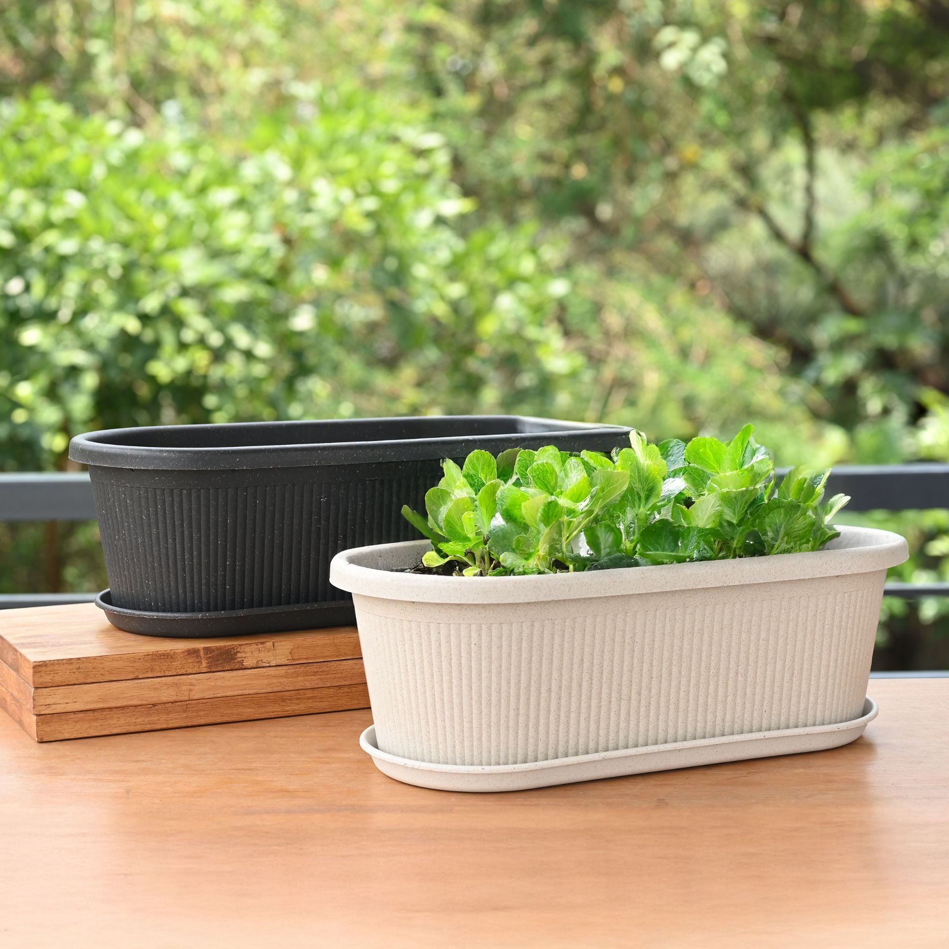 Earth-Friendly Planters Regalia 16 Inch set of 2 | Bamboo Based Pots and Planters