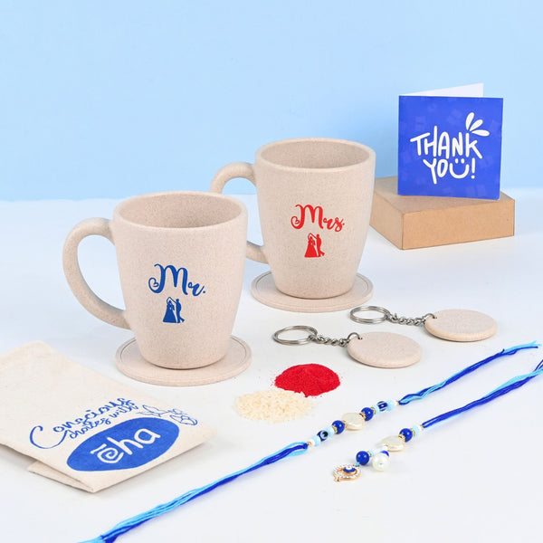 Earth-Friendly Mr & Mrs Coffee Mugs Rakhi Gift | Set of 2