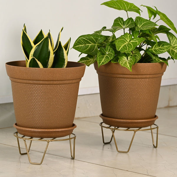 Earth-Friendly Aura 10 Inch pots with Stand | Set of 2