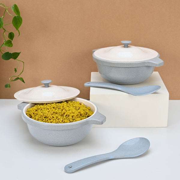 Serving Bowl with lid 1250 ml set of 2 | Earth friendly Unbreakable bowls Made with Bamboo Fibers & Rice Husk Fiber