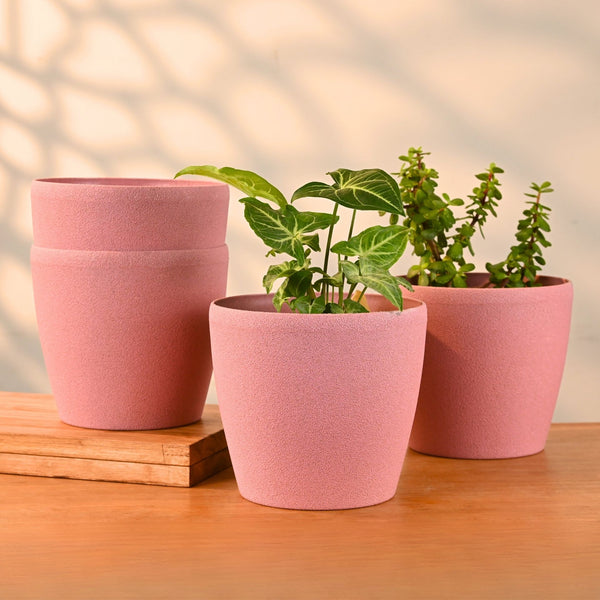 Earth-Friendly Deco Self Watering Planters 9 Inch set of 4 | Bamboo Based Pots and Planters