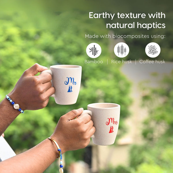 Earth-Friendly Mr & Mrs Coffee Mugs Rakhi Gift | Set of 2