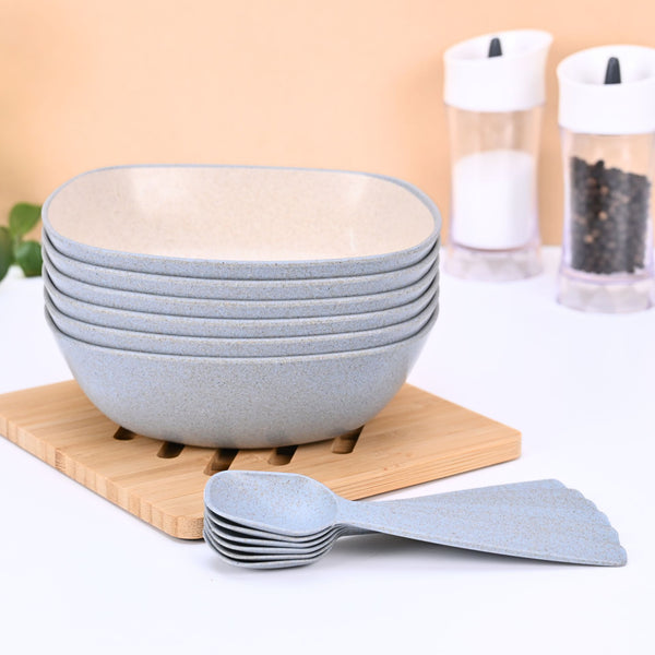 Pasta Bowl 750 ml set of 6 | Earth friendly Unbreakable bowls with Spoon