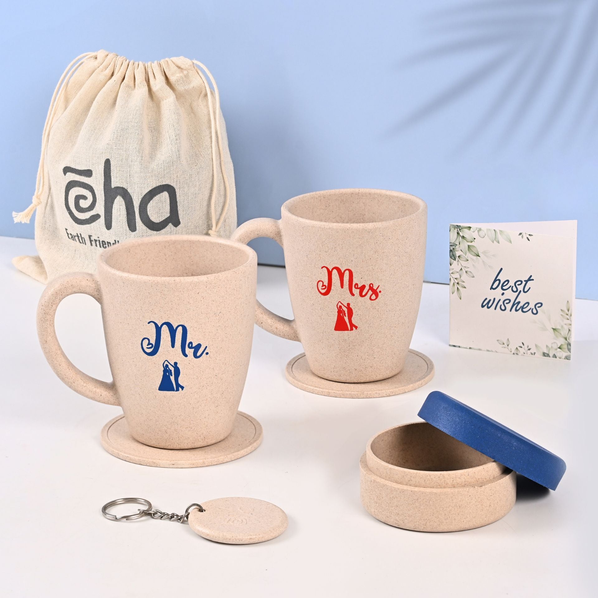 Earth-Friendly Mr & Mrs Coffee Mugs for Couple with Jewellery Box | Set of 2