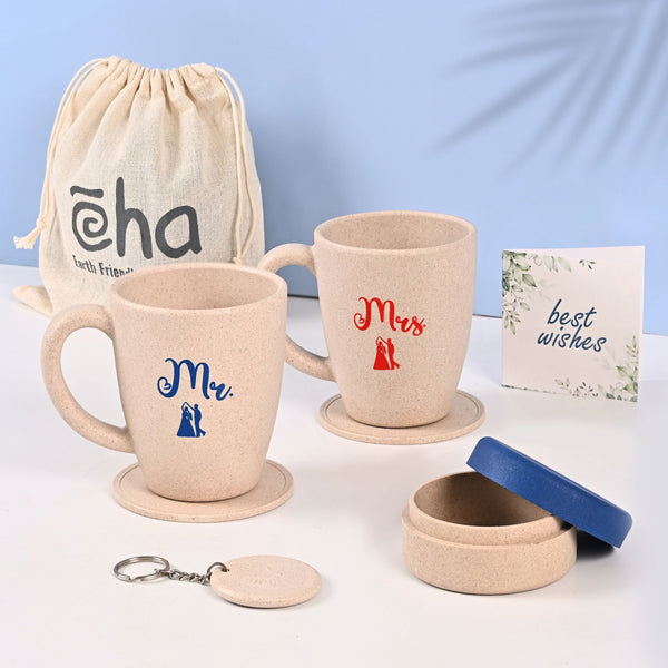 Earth-Friendly Mr & Mrs Coffee Mugs for Couple with Jewellery Box | Set of 2