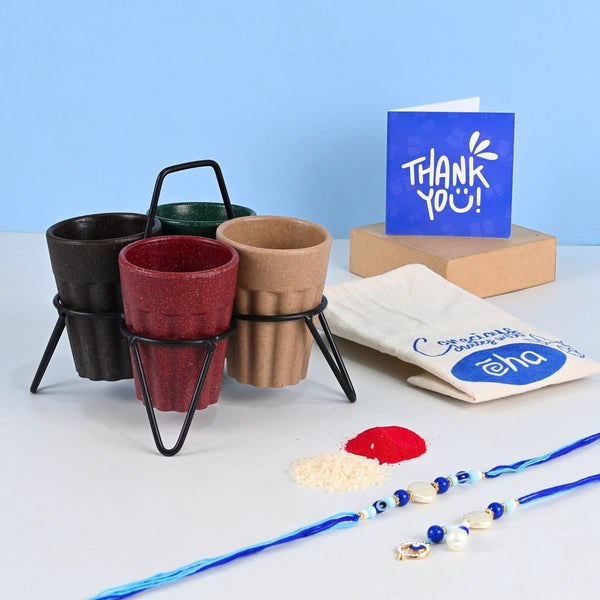 Earth-Friendly Cutting Chai with Stand Rakhi Gift | Set of 4