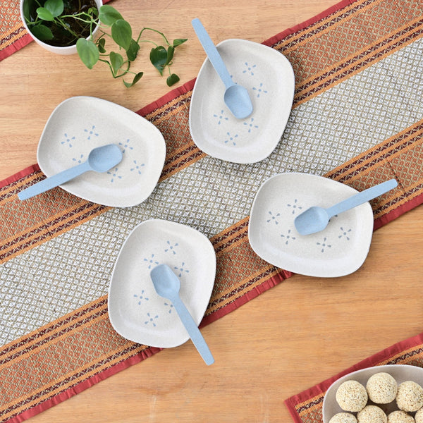 Mini snack plates 6 inch set of 4 | Earth friendly Unbreakable Plates with Spoon
