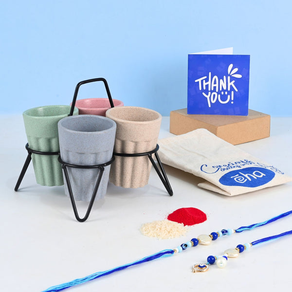 Earth-Friendly Cutting Chai with Stand Rakhi Gift | Set of 4