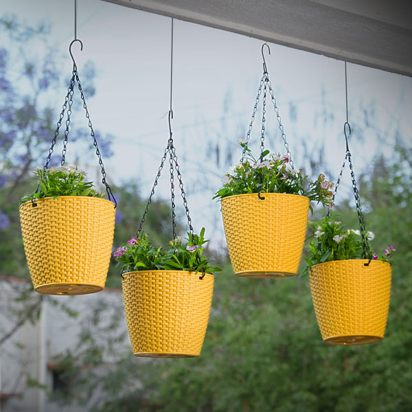 Earth Friendly Lush Hanging Pot 7 inch Set of 4 Self Watering Hanging Planters for Balcony | Hanging Pots for Plants