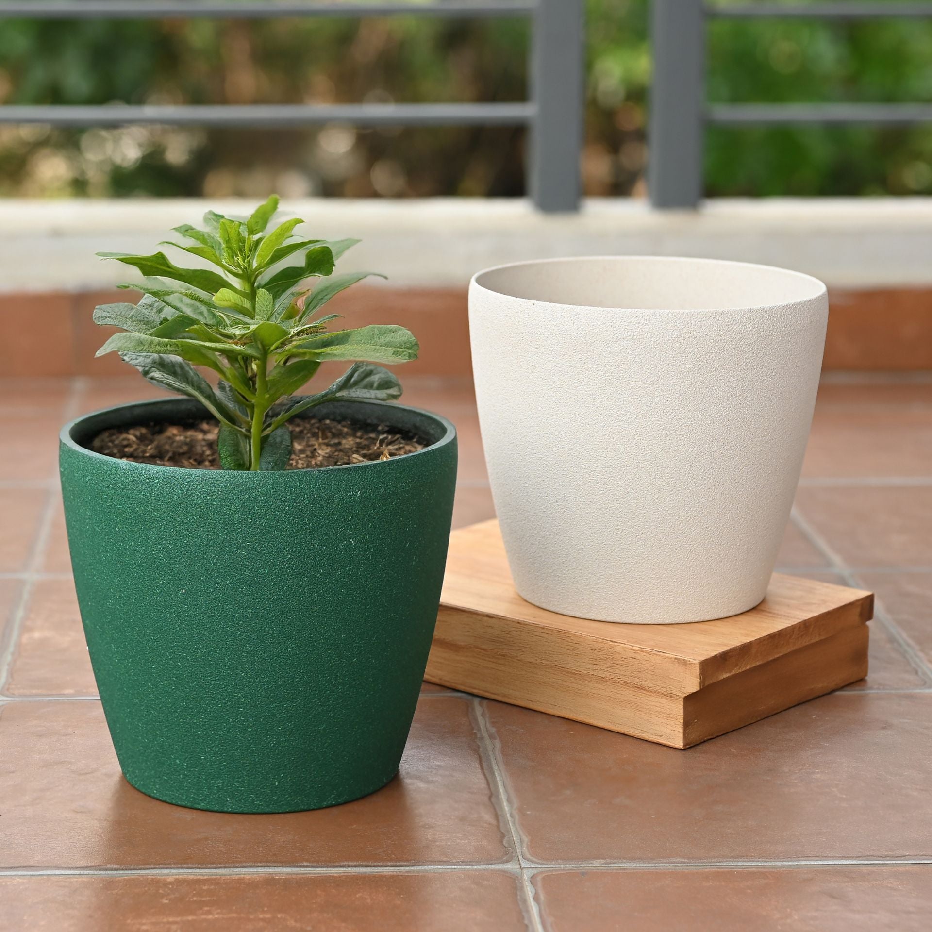 Earth-Friendly Deco Planters 9 Inch set of 2 | Bamboo Based Pots and Planters