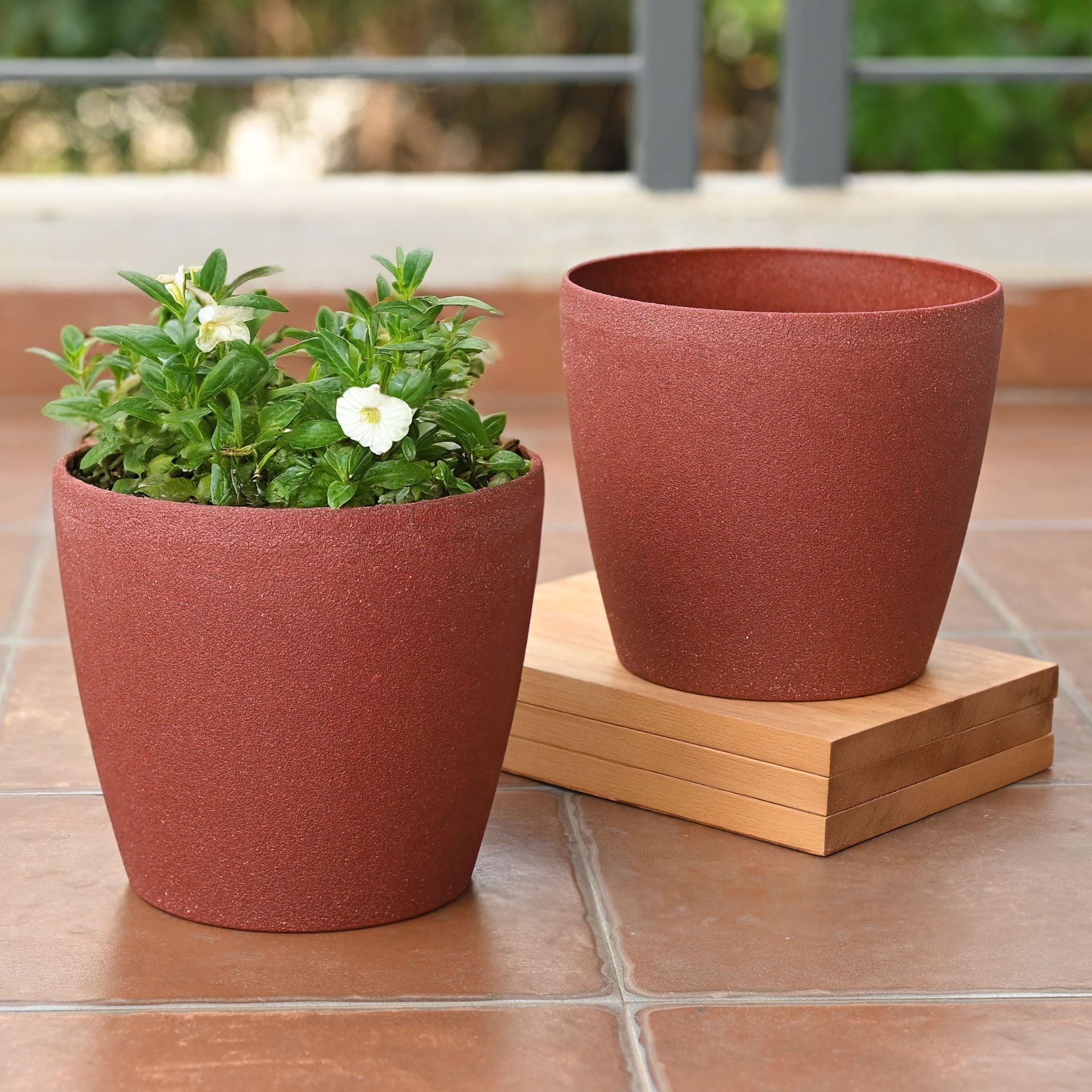 Earth-Friendly Deco Planters 9 Inch set of 2 | Bamboo Based Pots and Planters