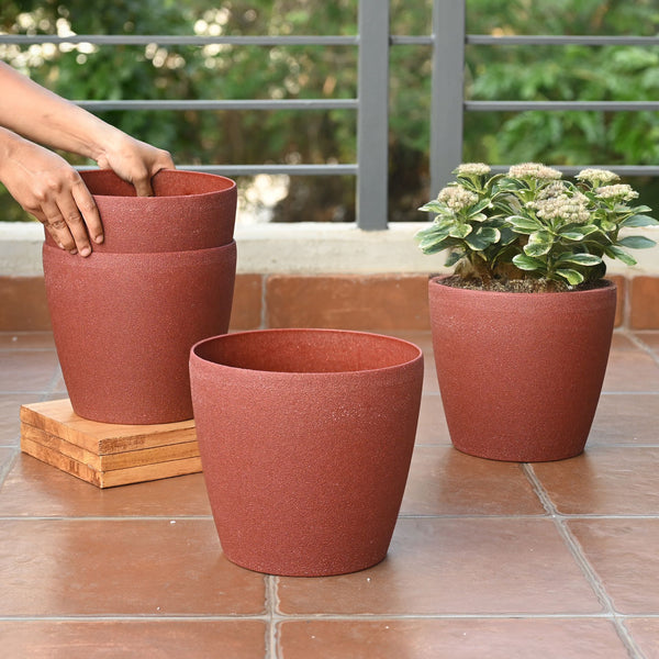 Earth-Friendly Deco Self Watering Planters 9 Inch set of 4 | Bamboo Based Pots and Planters