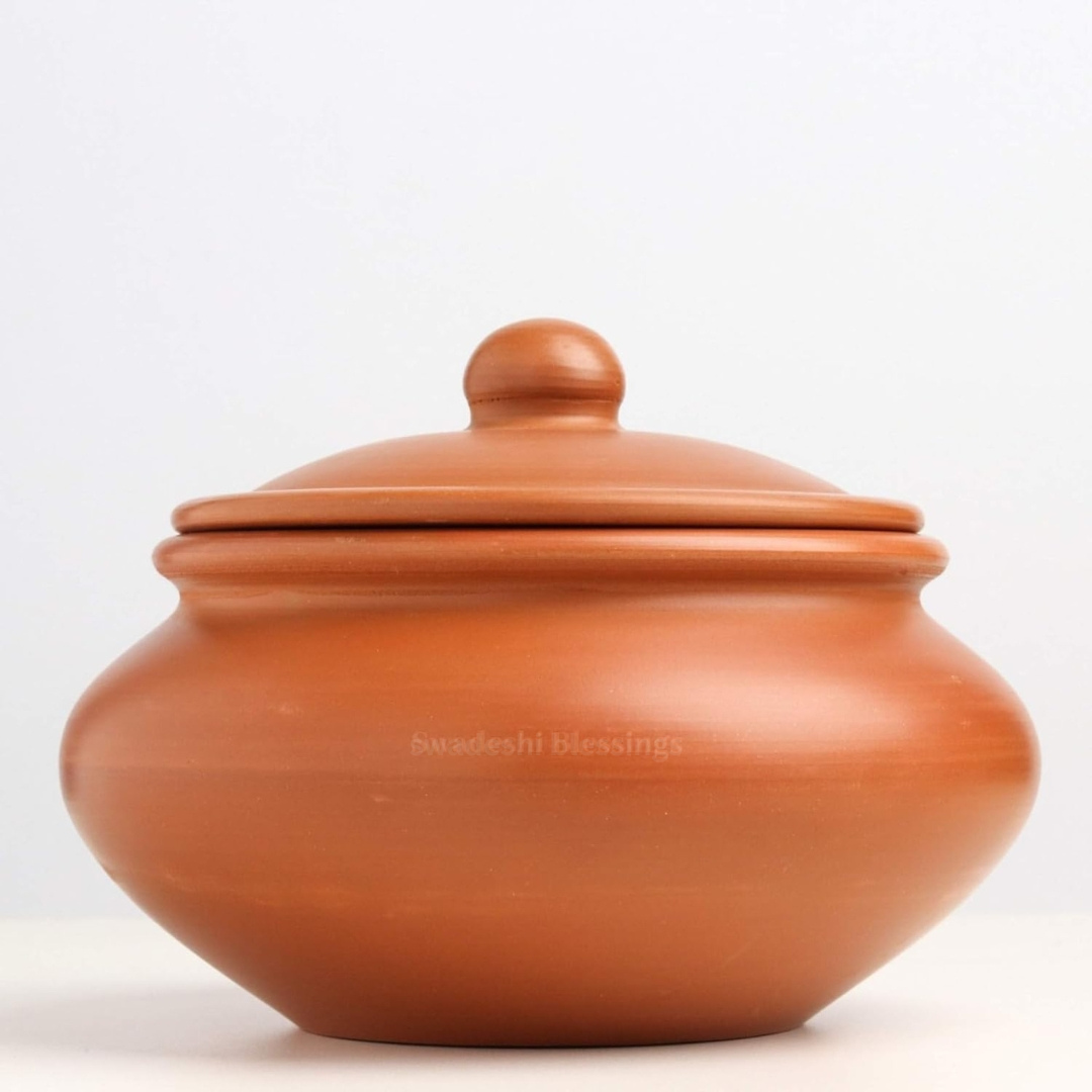 Premium Unglazed Clay Curd Pot | Earthen Dahi Handi  | Terracota Traditional Dahi Handi | Clay Handi for Serving with Lid, 1.3L | Includes Ash for Cleaning