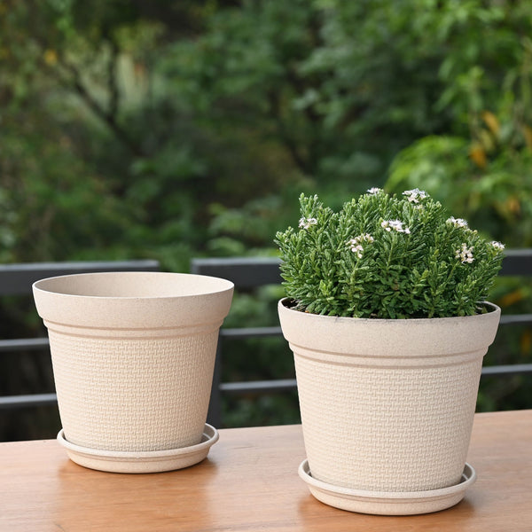 Earth-Friendly Planters Aura 8 Inch set of 2 | Bamboo Based Pots and Planters