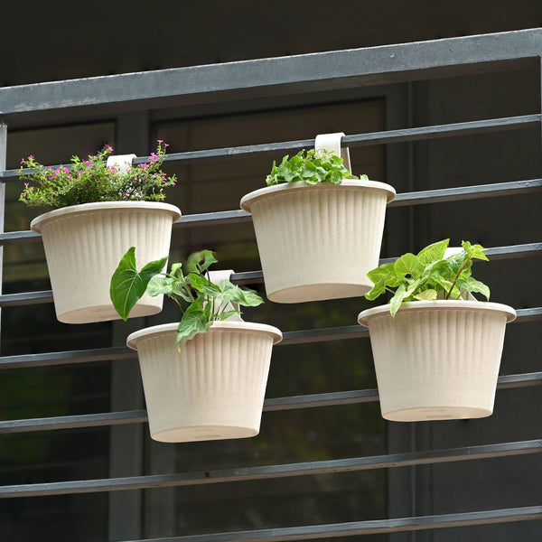 Earth-Friendly Planters Ecosling 10 Inch set of 4 | Bamboo Based Pots and Planters